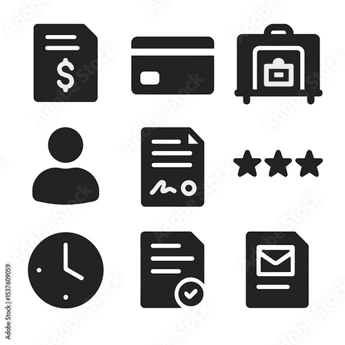 Freelancing Icons Grid. Solid, filled icons set of freelancing for digital skills: invoice, payment method,