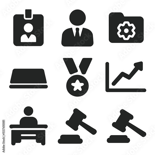 Leadership Icon Set. Solid, filled icons set of leadership and business roles: CEO badge, manager icon,