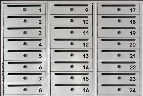 Installation of new mailboxes in the entrance of a multi-storey apartment building. New mailboxes with room numbers