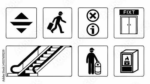 Essential Building Safety Icons Elevators, Escalators, and Emergency