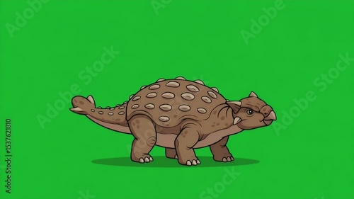 Animated Ankylosaurus Dinosaur Walking on Green Screen