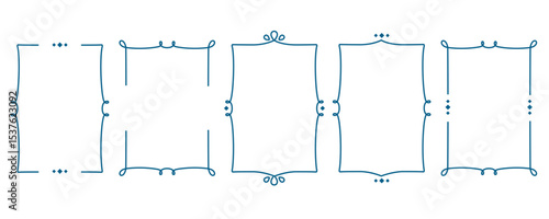 Set of  vertical vintage frames isolated. Doodle Hand drawn line art border  for text. Blue classic simple frame template. Vector illustration for menu, stamp, wedding invitation, birthday card