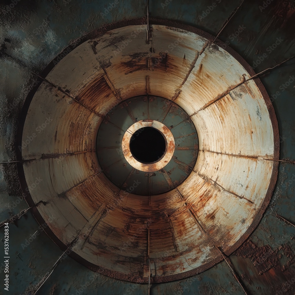 Naklejka premium Interior View of an Oil Tank with Rusty Texture