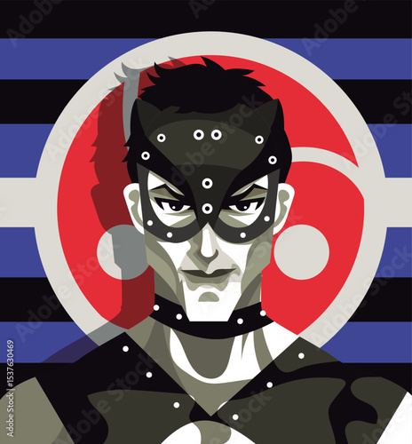 man with leather mask and pride flag