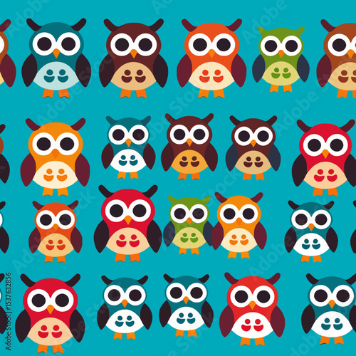 Wallpaper Mural Colorful Owl Pattern Background - Cute Cartoon Owls Seamless Design - Whimsical Owl Illustration for Crafts and Digital Projects - Bright and Playful Bird Art Torontodigital.ca