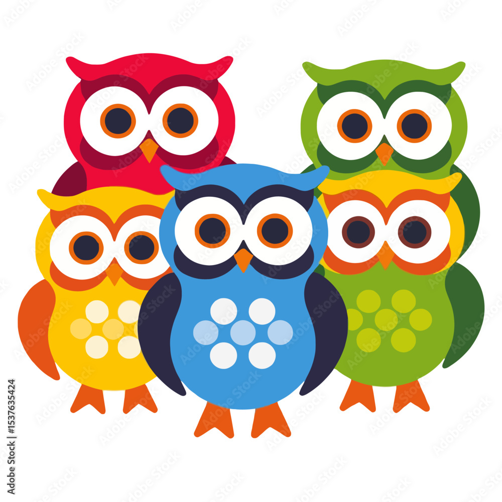 Fototapeta premium Colorful Owl Illustration-Cute Cartoon Owls-Owl Graphics-Kids Room Decor-Whimsical Owl Art-Animal Clipart-Bright and Cheerful Owls-Educational Resource-Learning Owls