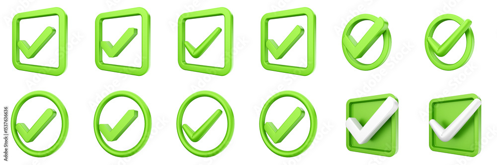 3d checkmark correct yes choice right vote verification approved accept icon set bundle illustration 3d checkmark correct yes choice right vote verification approved accept icon set bundle illustration