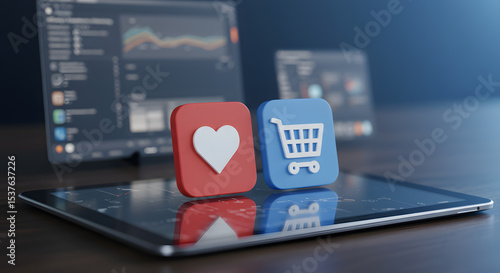 E-commerce Application Icons on Tablet Device
