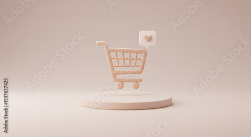 Minimalist Shopping Cart with Heart Icon on Podium