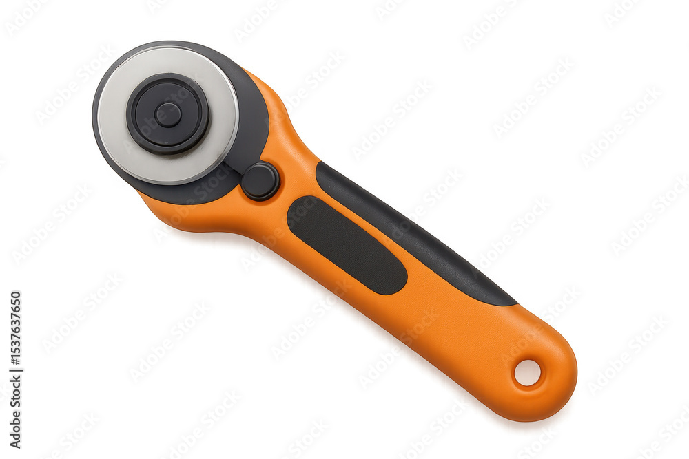 Obraz premium Orange rotary cutter isolated on transparent background, perfect for quilting, sewing, and crafting projects