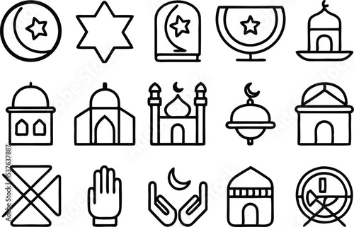 Ramadan adhan call icon set for religious observance isolated on transparent background
