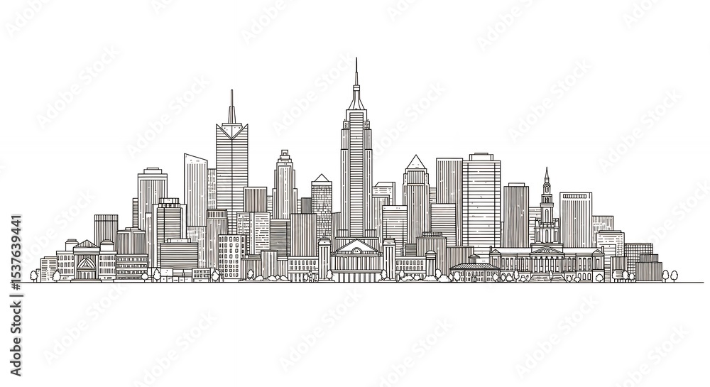 Obraz premium City skyline line art illustration