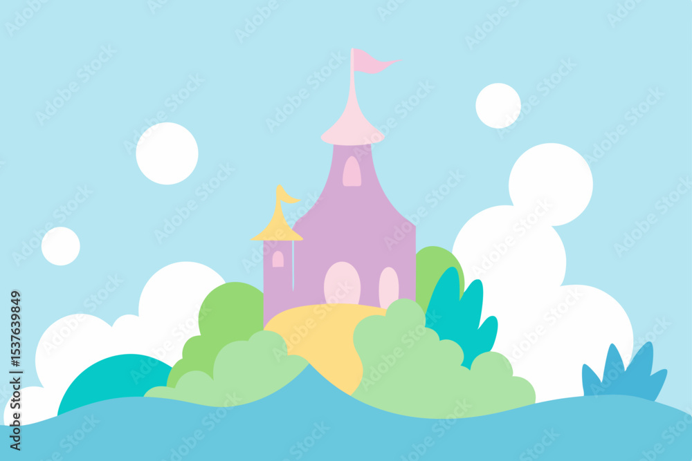 Enchanted Island Castle A Whimsical Fairytale Illustration Enchanted Island Castle A Whimsical Fairytale Illustration