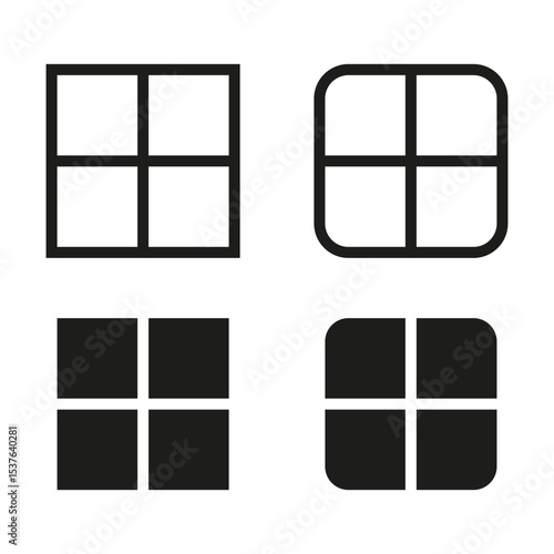 Window grid icon. Black white vector. Square pane shape. Minimal architecture form.