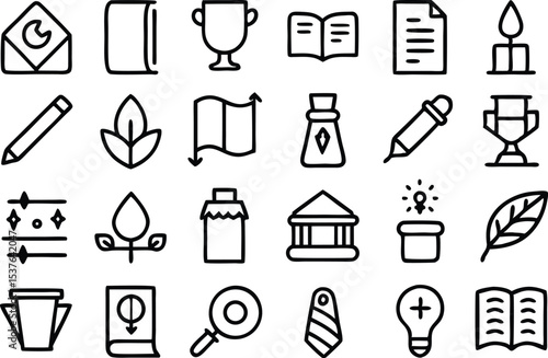 Arcane scroll outline icon set a collection of isolated arcane symbols on transparent background isolated on transparent background