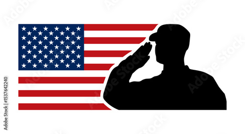 United States flag with silhouette of soldier saluting