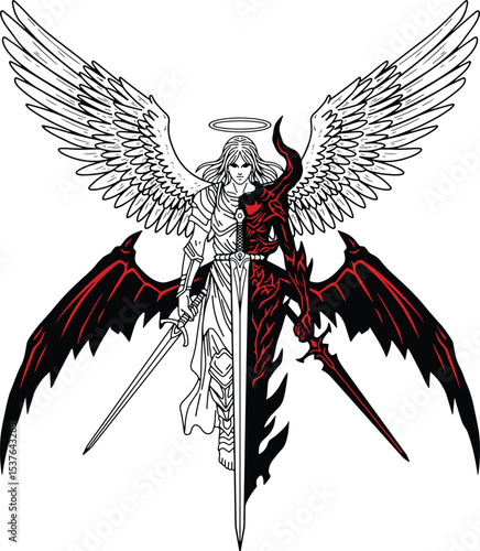 Angel and Demon Duality Illustration
