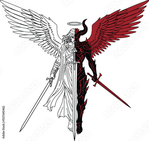 Angel and Demon Duality Illustration