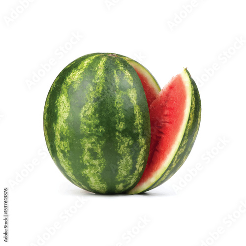 Whole and Sliced Watermelon on White Background