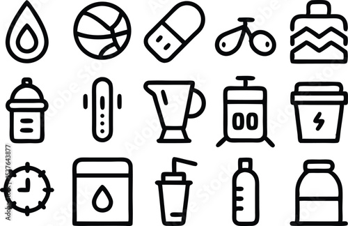 Athletic hydration icons outline set isolated on transparent background