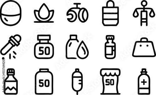 Athletic hydration icons outline style set isolated on transparent background