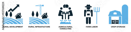 Set agriculture farming icon vector for various aspects of cultivation, livestock, and rural life. Ideal for agricultural businesses, food production, and sustainable development themes.