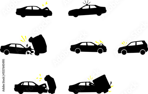 Crashed Cars vector Car accident icons set , vector set PNG clipart
