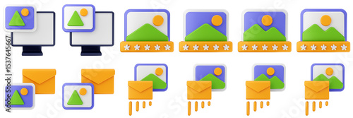 Canvas Print 3d image password mail pc picture gallery photo icon set bundle illustration