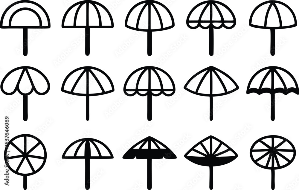 Fototapeta premium Beach umbrella icon set collection featuring sun umbrellas isolated on transparent background