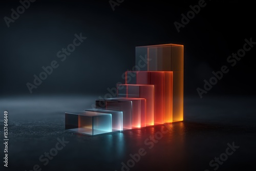 Abstract composition featuring glowing geometric glass steps and a vibrant gradient of colors.