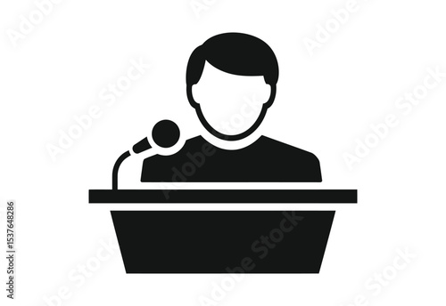 Speaker Podium Icon black and white vector illustration on white background