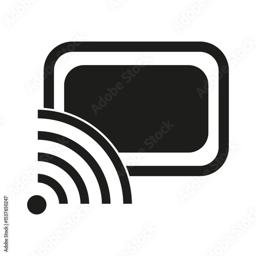 Broadcast screen icon. Signal wave vector. Black communication shape. Rounded display form.