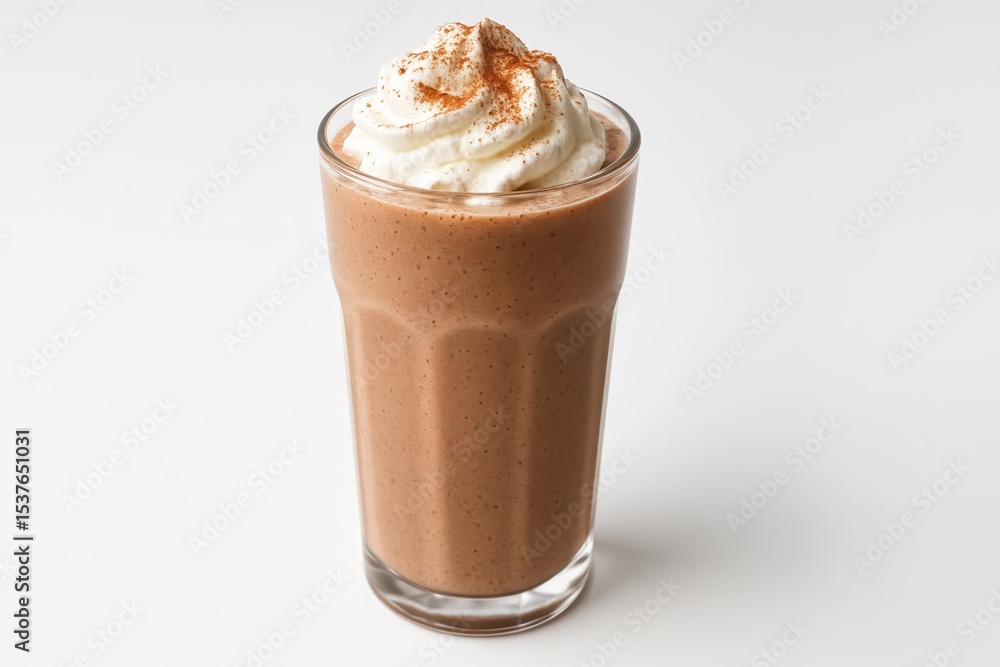Decadent Chocolate Protein Smoothie in Clear Glass with Whipped Cream and Cocoa Powder Decadent Chocolate Protein Smoothie in Clear Glass with Whipped Cream and Cocoa Powder