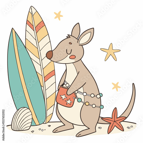 Ocean Dreams themed SVG: Bashful Wallaby with wrapped in fairy lights in a Under the Sea environment
