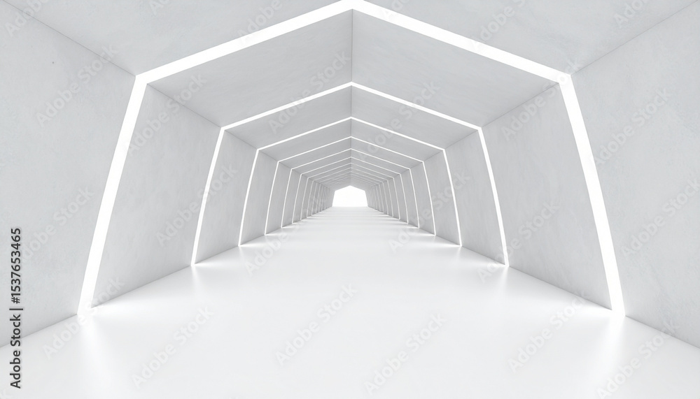 Fototapeta premium Abstract Architectural Corridor Futuristic White Tunnel with Glowing Lines