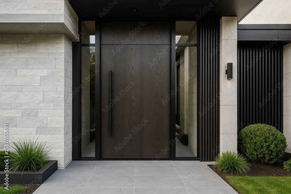 Fototapeta premium Sophisticated modern entrance door design for luxury residential property with contemporary architectural elements