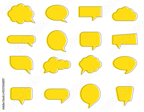 Speech bubble, speech balloon, chat bubble line art icon for apps and websites. Set of speech bubble, comic sticker, chat box and empty social media message balloon silhouette or communication network