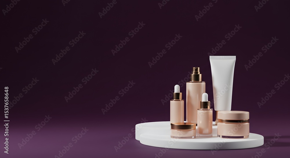 Naklejka premium Elegant Skincare Product Set on a White Pedestal