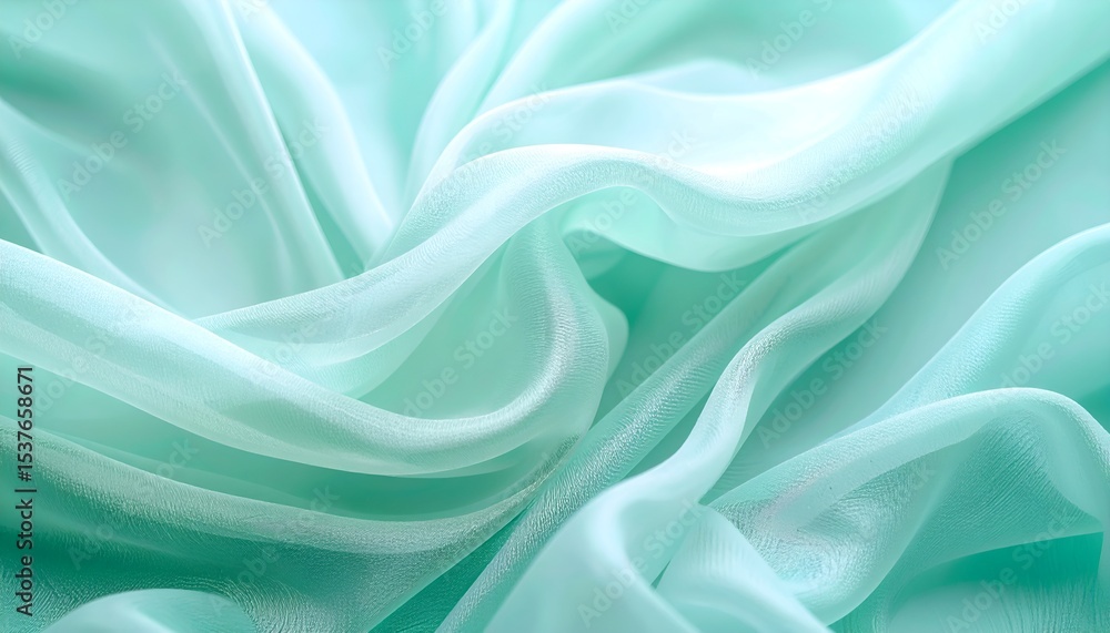 Obraz premium Translucent mint green organza with light diffusion, soft ethereal background