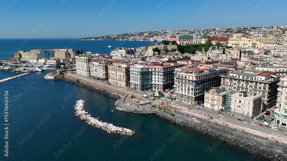 Fototapeta premium Naples Skyline At Naples In Campania Italy. Cityscape Scenery. Downtown City. Naples Skyline At Campania Italy. Bay Of Naples Skyline. Beautiful Coastline. Italy Landscape.