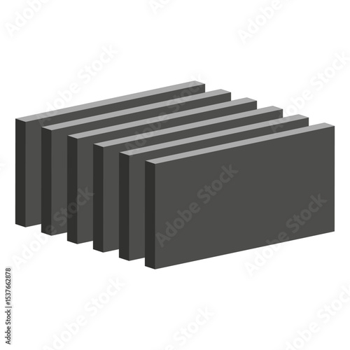 3D block forms. Gray rectangular shapes. Vector volume structure. Perspective stacked figure.