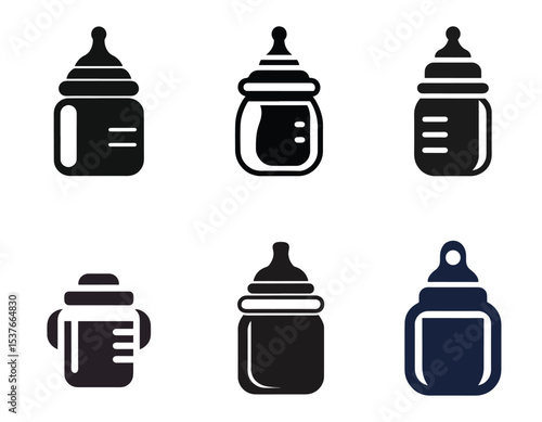 set of baby bottle icon black vector design illustration