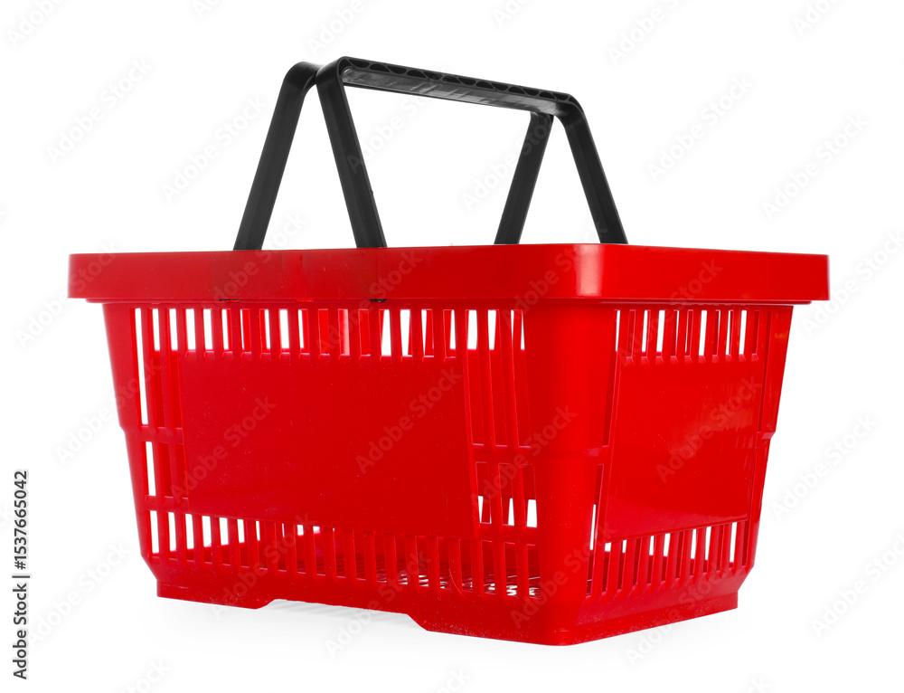 Fototapeta premium One red shopping basket isolated on white