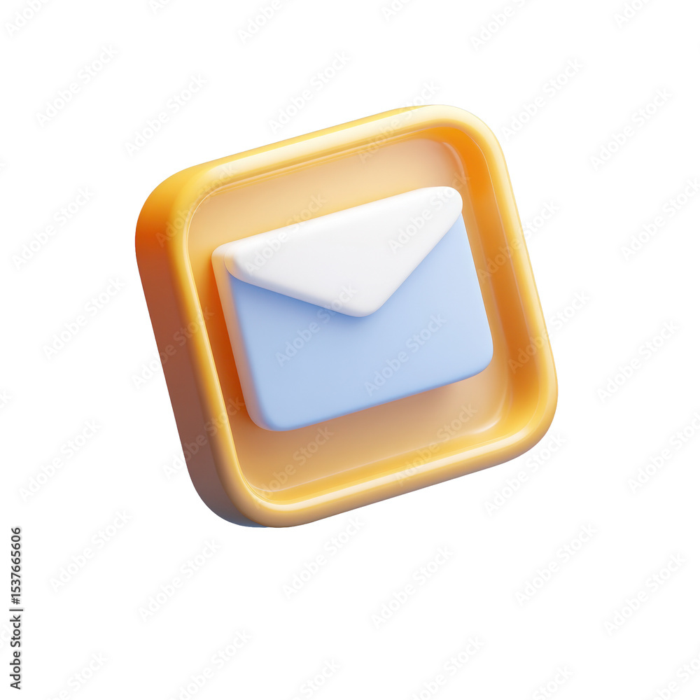 Clean 3D Transparent PNG Email Icon for Inbox Envelope Notification with Golden Color and White Elements Clean 3D Transparent PNG Email Icon for Inbox Envelope Notification with Golden Color and White Elements