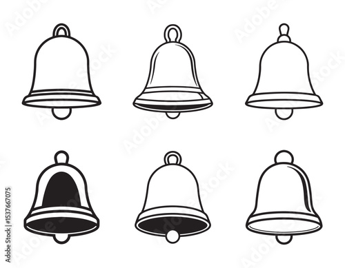 set of bell icon line art silhouette vector illustration