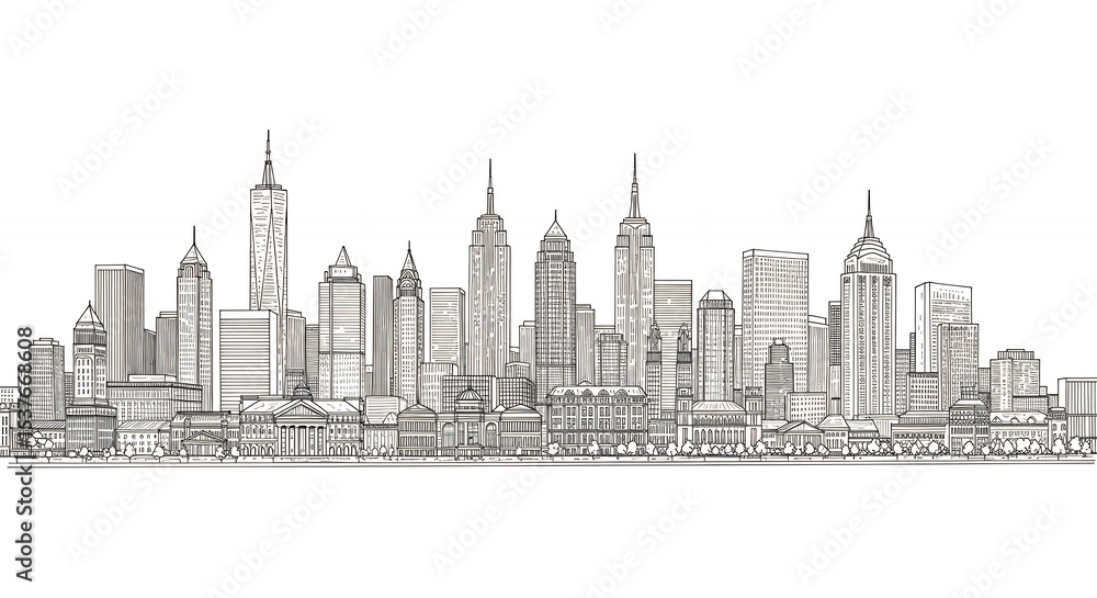 Naklejka premium City skyline line drawing