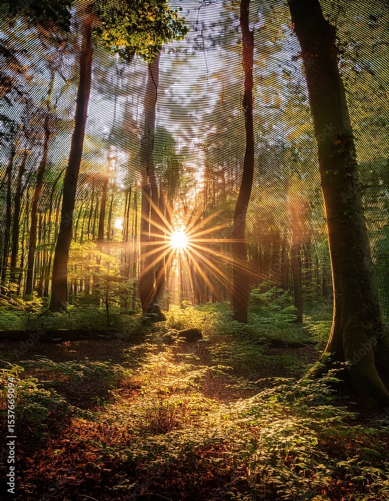 Obraz premium shining through forest canopy, golden hour vibes” 