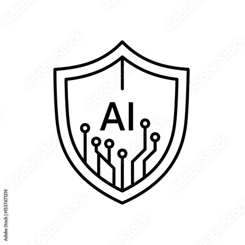 Artificial Intelligence shield icon with circuit design