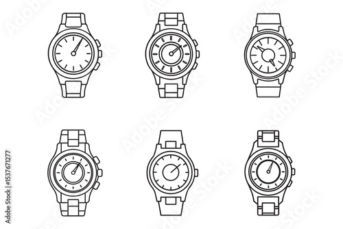 luxury silver men s wristwatch line art vector illustration 