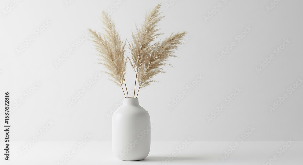 Naklejka premium Elegant pampas grass subtly illuminates minimalist white vase. AI Generated
